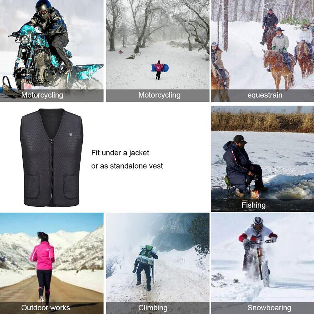 Motorfiets Verwarming Vest Universele Elektrische Usb Verwarmde Warme Vest Zwart Winter Warmer Vest Jas Voor Reizen Skiën Wandelen