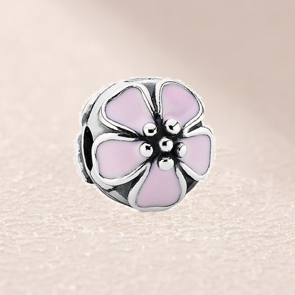 791041EN40 Kersenbloesem Roze Emaille Zilveren Clip Charm-