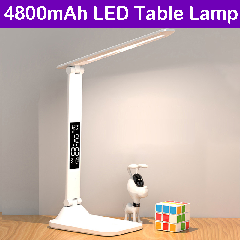 Opvouwbare LED-tafellamp Lezen Oogbescherming 3-kleuren Traploos dimbaar Tijd Datum Temperatuur USB Charge Touch LED-nachtlampje