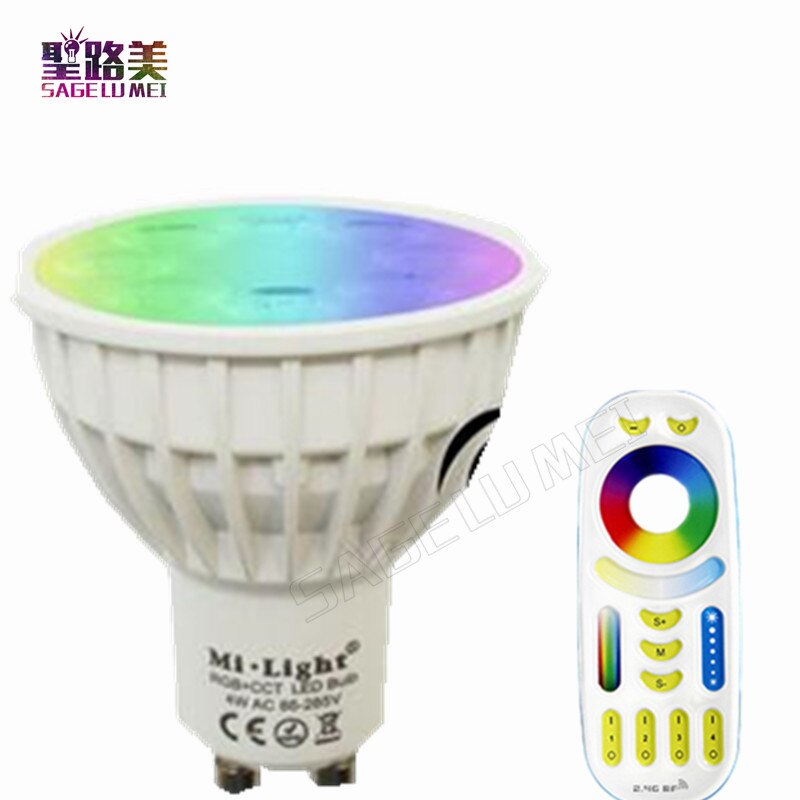 Milight  ac110v 220v 4w led pære dæmpbar  mr16 gu10 rgb+cct spotlight indendørs dekoration brug med 2.4g trådløse rf led fjernbetjening wifi