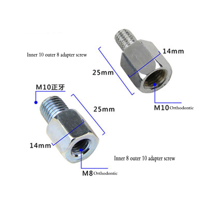 Spiegelverlengstuk voor motorfiets, achteruitkijkspiegel, verlengadapter, 10 mm, 8 mm, spiegelverlenging, verbreding, houder, spiegel, achteruitkijkspiegel, riser adapter van aluminiumlegering