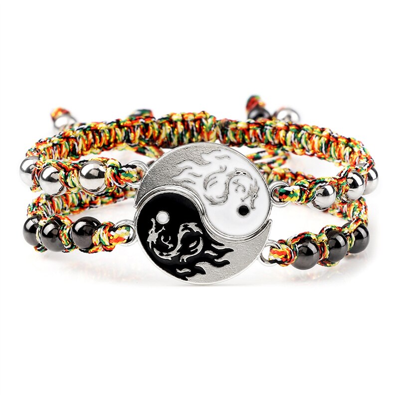 Draken Tai Chi Vlechtarmband Set - 2 Stuks - Yin Yang Koppel Armbanden: Roest Rood