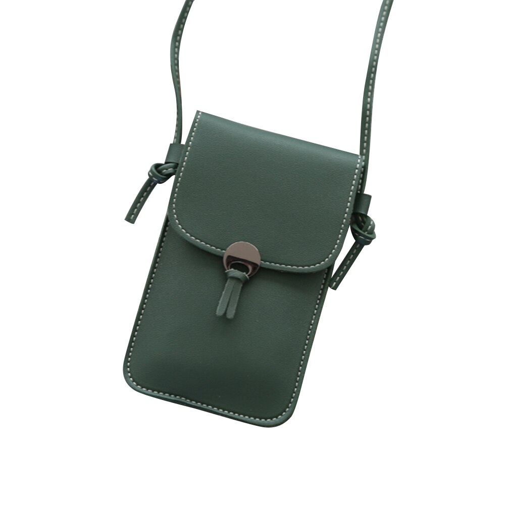 Touch Screen Cell Phone Purse Smartphone Wallet Leather Shoulder Strap Handbag Women Bag for 11 Samsung S10 Huawei P20: Dark green PU belt