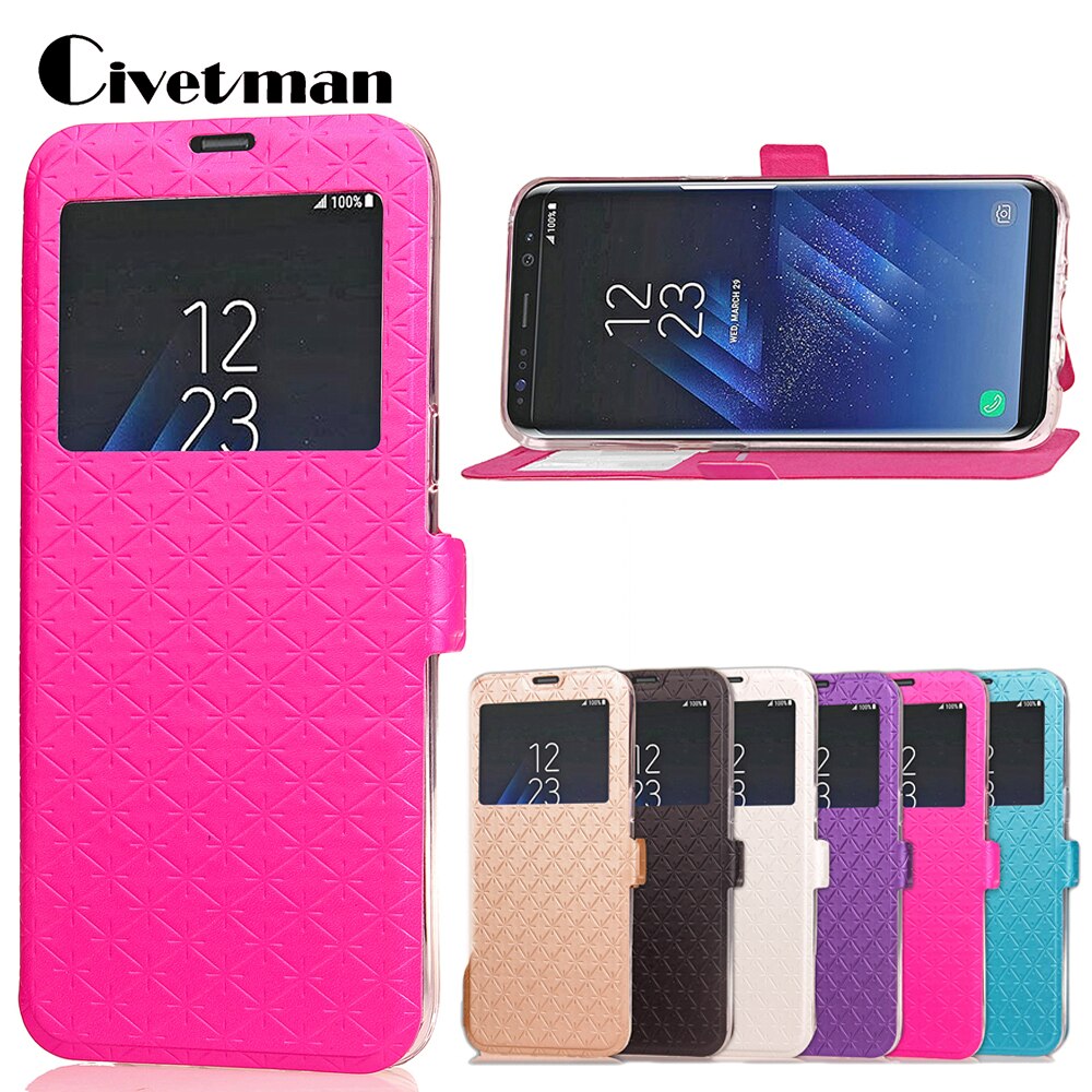 Abdeckung Telefonkasten Für Samsung Galaxy S8 Plus SM S8 + G9550 Flip Pu-leder tpu Shell S8 ZOLL-G9500 Fenster Ständer Raute Holster tasche