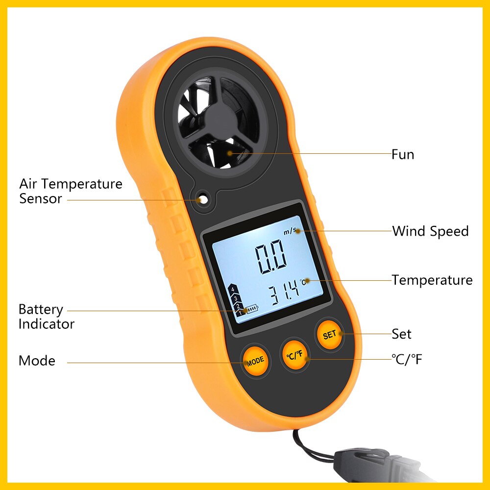 Rz Draagbare Anemometer Anemometro Wind Gauge Meter Lcd Digitale Hand-Held Meten Tool RZ818/GM816