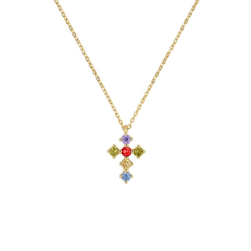 ROXI 925 Sterling Silver Colorful Cross Sun Women Pendant Necklace Zircon Clavicle Necklaces Collar Jewelry Chain Collares: cross gold