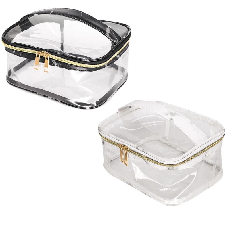 Marble Transparent Bag, Stylish Waterproof Makeup Case,Durable Large Zipper Opening Lipstick Toiletry Tote Suitcase Bea