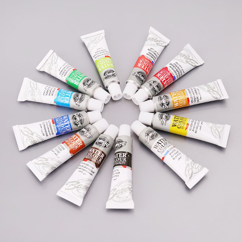 12 farver rør 6ml maling rør tegning maleri akvarel pigment sæt med pensel kunst forsyninger
