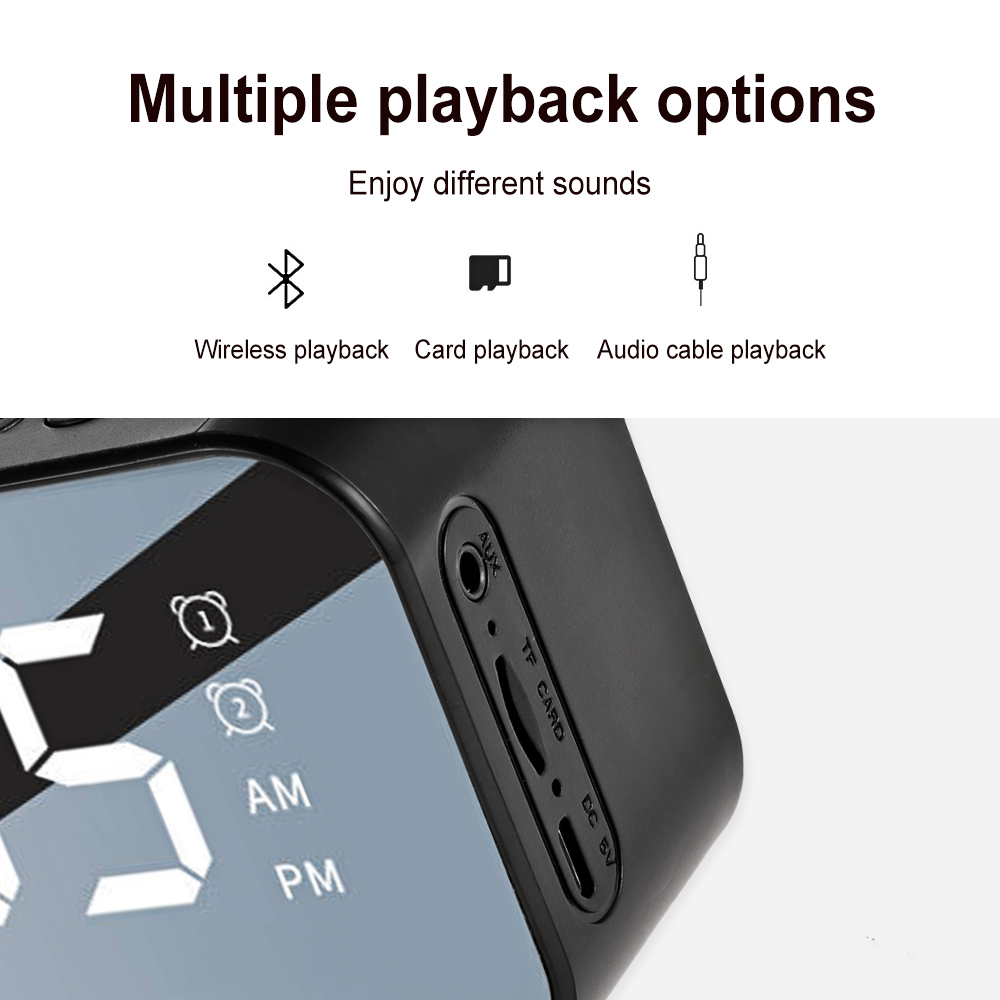 Draagbare Draadloze Bluetooth 5.0 Speaker Kolom Super Bass Stereo Subwoofer Ondersteuning Tf Aux Spiegel Wekker Fm Ontvanger Radio