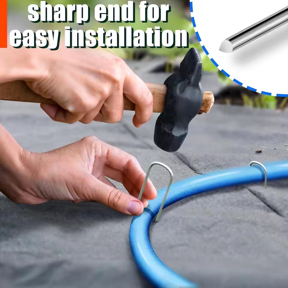 Trädgårdspinne silvermetall u-form trädgårdsklammer trädgårdsmarkspik film fasta pinnar trädgårdsredskap filmpinne landskapsspikar: M / Brun