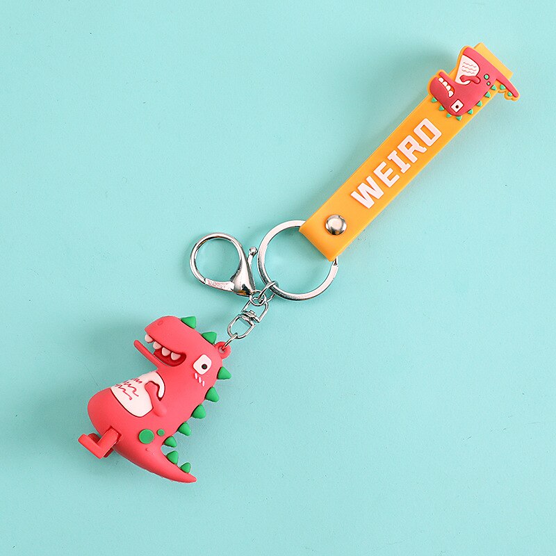 Online sława tendencja miękki Silcone mała lalka dinozaur brelok na klucze z motywem kreskówkowym pierścień pary kluczowa torebka z łańcuszkiem wisiorek: czerwony