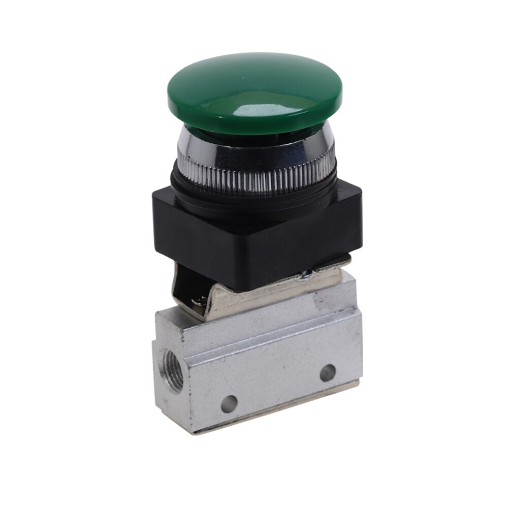 Mechanical Valve 1/8" PT Thread MOV-03APPL Momentary Three Way Two Position Green Mushroomhead Push Button Air Pneumatic Valve