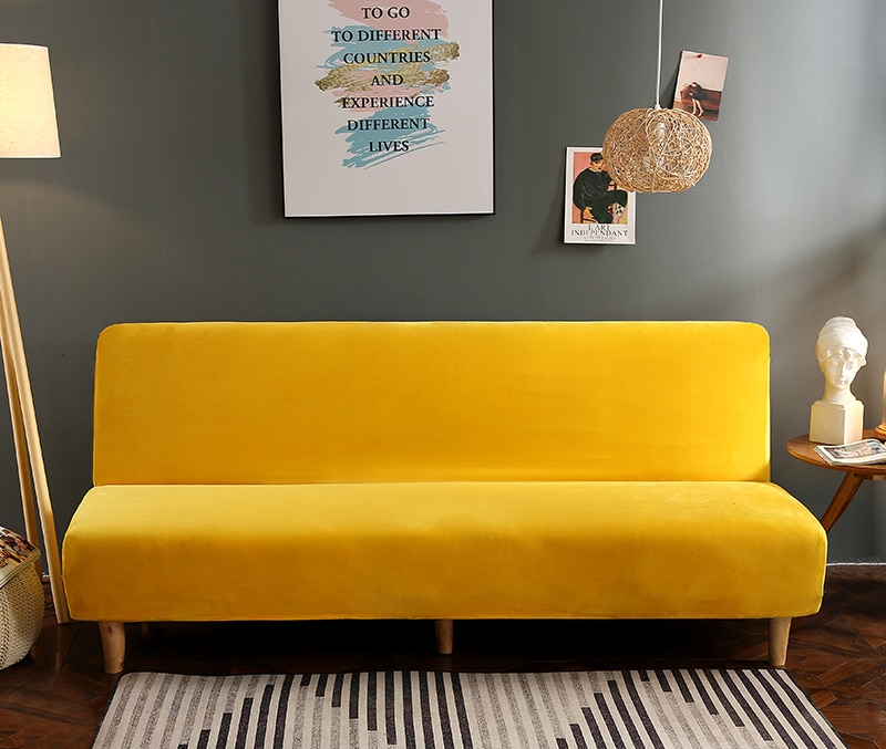 Sofa Cover Without Armrest Sofa Bed Solid Color Soft Plush Couch Cover Living Room with Elastic Band Stretch couch cover elastic