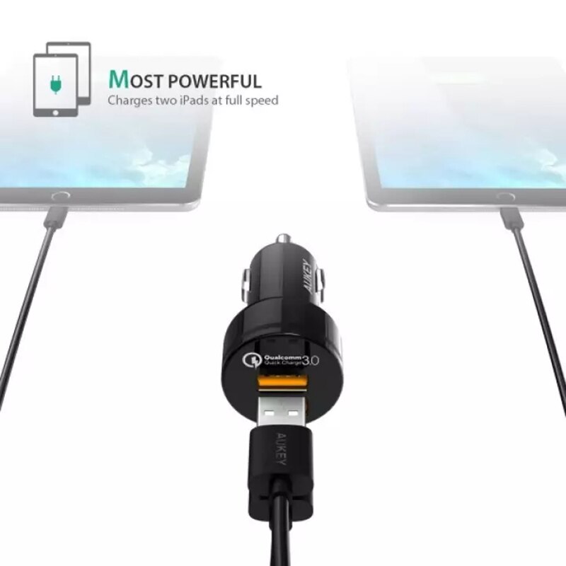 Aukey-cargador de coche CC-T8, estación de carga rápida 3,0, 36W, salida de doble puerto, certificado por Qualcomm