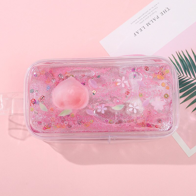 Kinbor glitter söt persika transparent pennfodral stor kapacitet levererar brevpapper förvaring tillbaka till skolan: 5