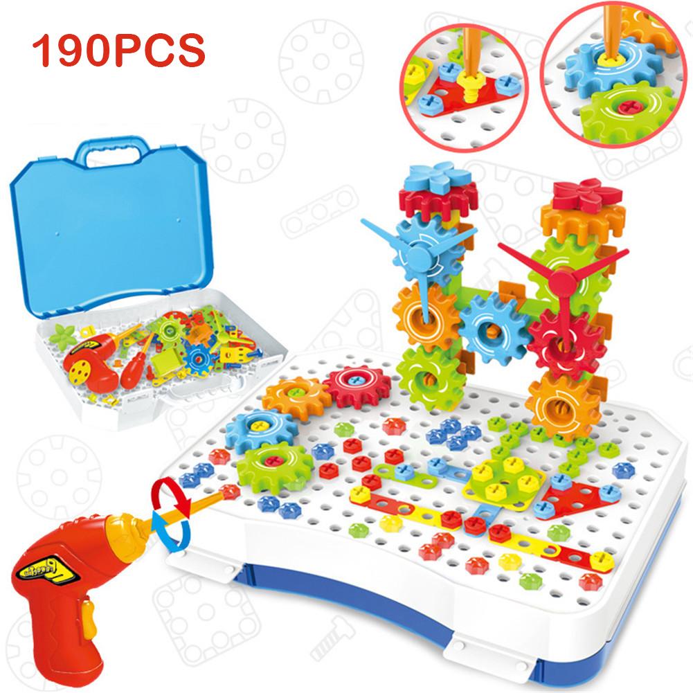 190Pcs Puzzel Speelgoed 3D Elektrische Boor Assembleren Speelgoed Diy Gear Moer Montage Speelgoed Voor Kids Diy Gear Gemonteerd Speelgoed