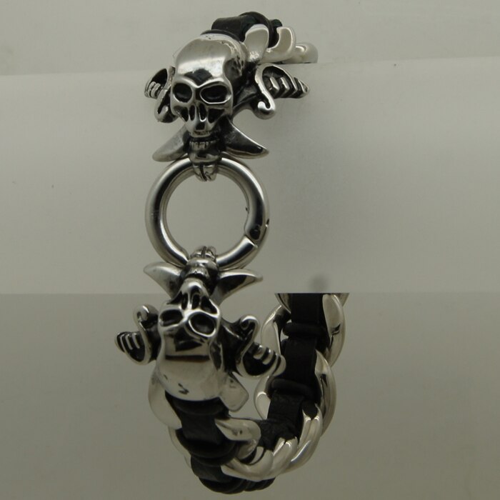 Schädel tragen kreuz schwert geflochtenem leder 316 edelstahl Armbinde neue