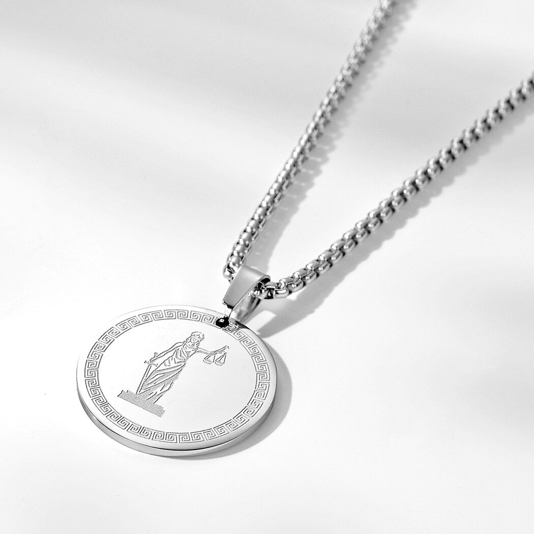 Colar de aço inoxidável colar de pingente de amuleto de medalha de mulher homem themis titaness da lei divina e da ordem deusa jóias