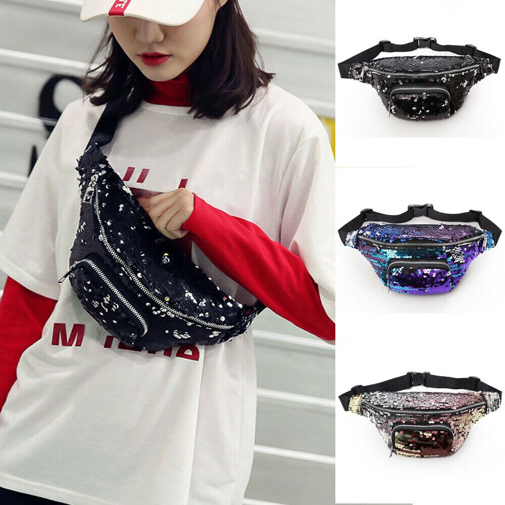 Vrouwen Dames Mode Sequin Taille Fanny Pack Meisjes Draagbare Reizen Portemonnee Telefoon Pouch Bum Bag