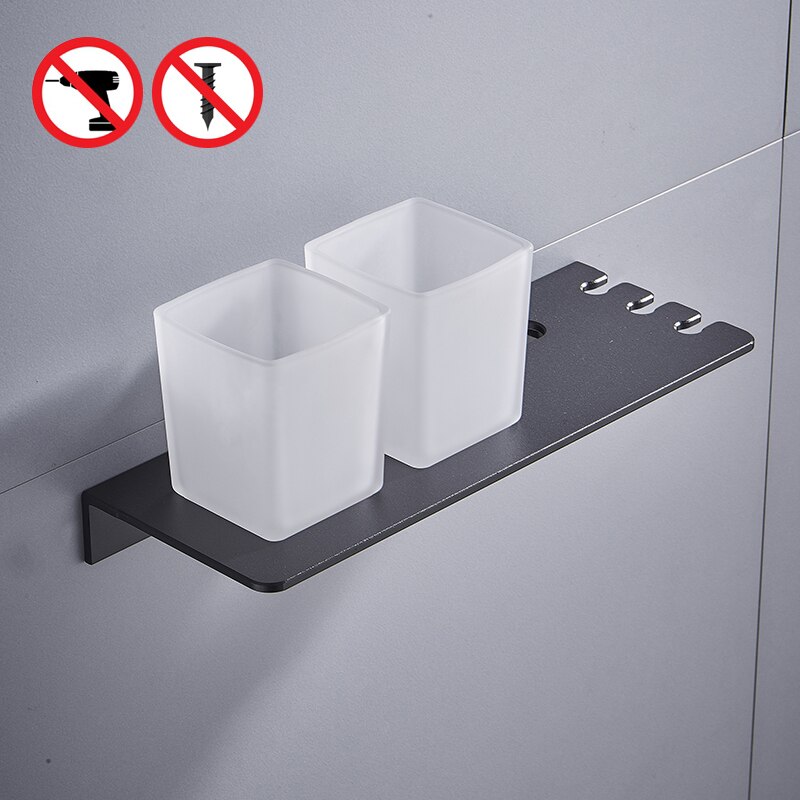 Porte-gobelet de salle de bain noir sans poinçon, porte-brosse à dents, accessoires de salle de bain multifonctions, porte-gobelet mural en métal ML6037: Black double cup