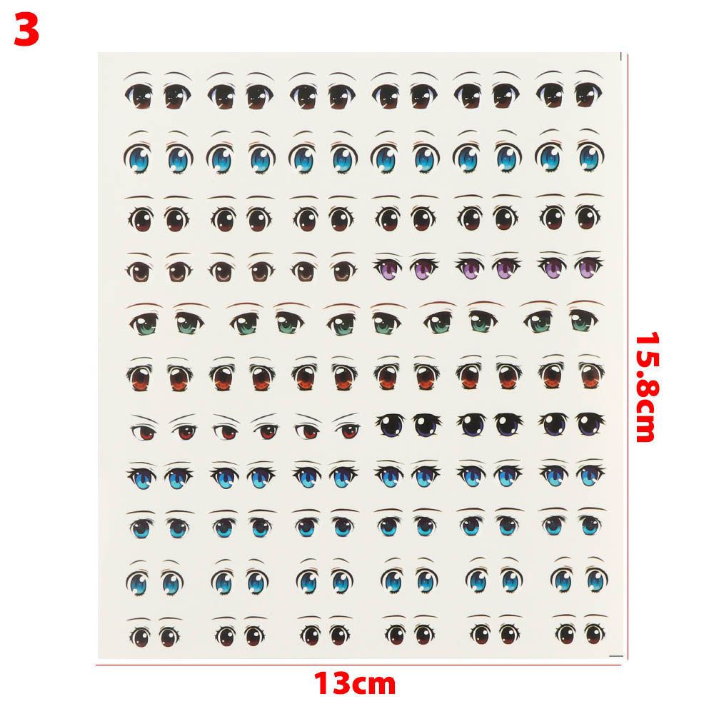10 Pair Cute Cartoon Eyes Stickers Boy Anime Figurine Doll Face Organ Paster Decals DIY Glass Eye Chips Paper Doll Accessories: Multi-Colored