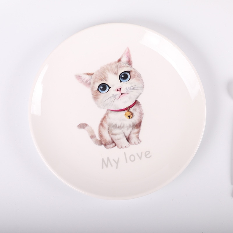 1 Piece ceramic cat dinner plates sets 8 inch dishes and plates sets steak cartoon tableware breakfast fruit tray