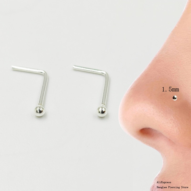 20pcs/pack 925 Sterling Silver L Shape Nose Stud 1.5mm ball tiny nose pin nose piercing