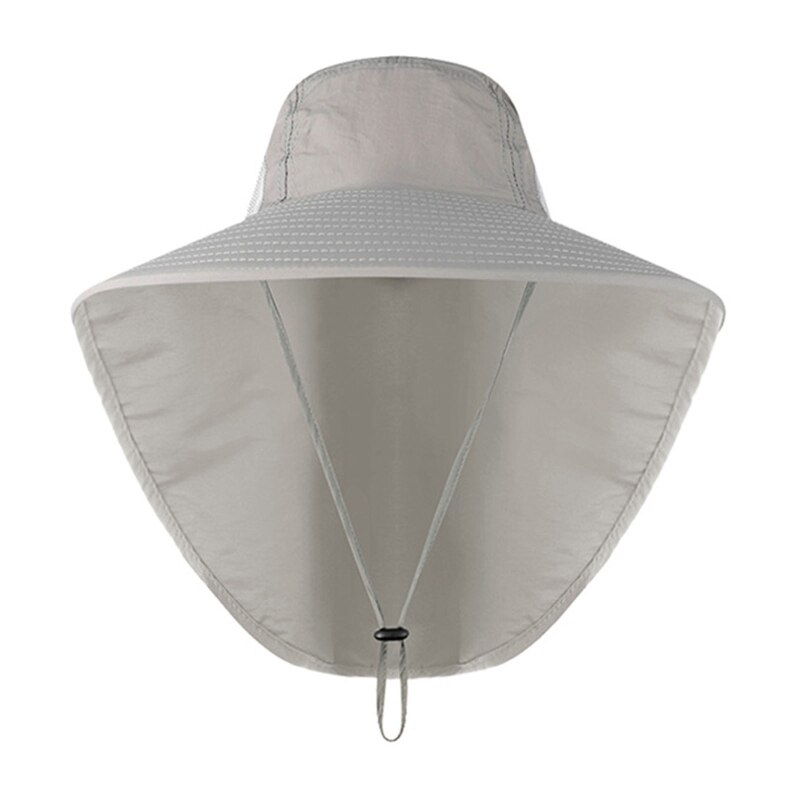 Men Boonie Hat Sun Protection Wide Brim Sun Hat Men Boonie Hat with Neck Rope UV Protection Hat Wide Brim Mesh Hole Cool: light grey