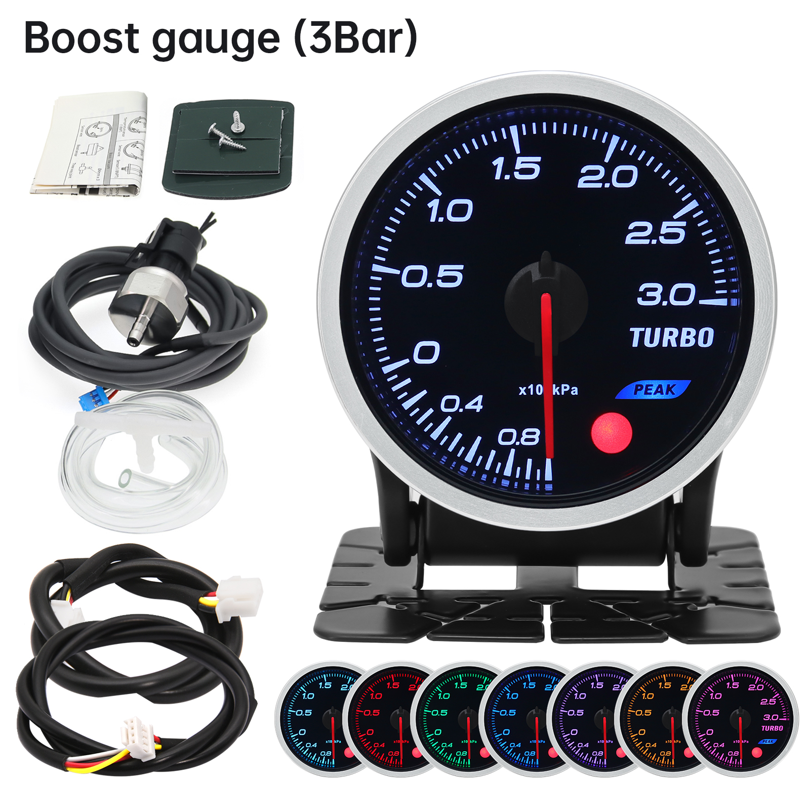 52mm 8 Colors Car Gauge Oil Pressure Bar PSI Water Temp Oil Temp EGT Exhaust Temp Turbo Boost Tachometer Fuel Level Gauge Meter