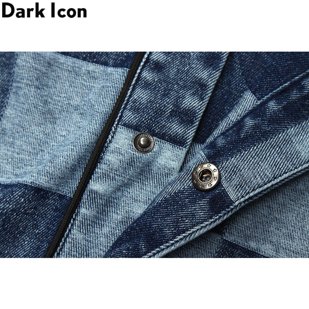 Dark Icon Plaid Denim Baseball Shirt Letters Printed Hip Hop Shirts Men Streetwear Outerwear Men's Shirt Short Sleeve