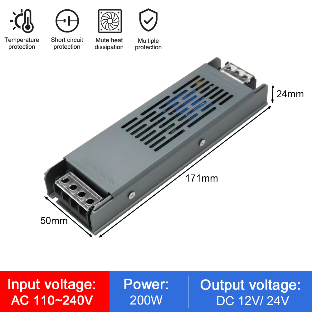 Ultratynd led-transformer strømforsyning  dc 12v 24v 60w 120w 200w 300w 400w ac110-240v led-driver strømforsyning til led-strimler belysning: Blå / 24v
