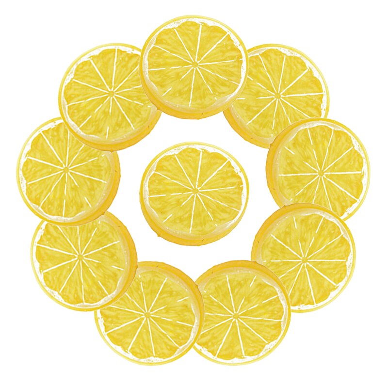10 sæt 5cm kunstige citronskiver plast diy frugt citron skive ornament til hjem dekoration scener rekvisitter: Gul
