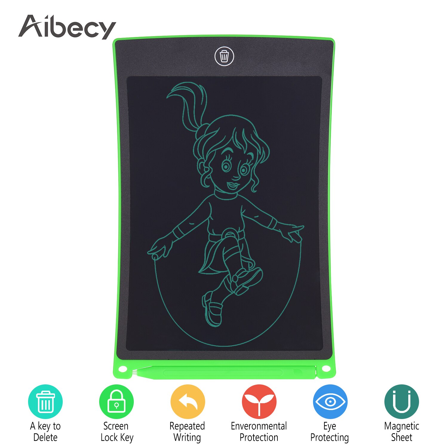 8.5 Inch LCD Writing Pad Drawing Board Tablet Portable Reusable Electronic Handwriting Pad with Stylus Pen Erase Button Lock: Green