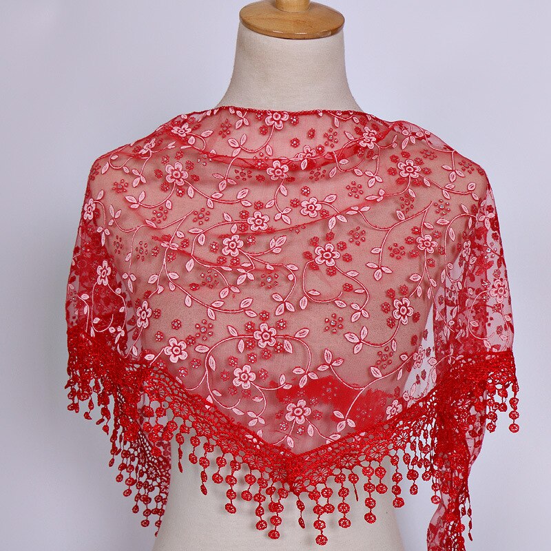 SOKUXILE Vrouwen meisje sjaal Bloem Kant Zijde Driehoek Vrouwelijke Baby Sjaals Kwastje Sjaals Lente Zomer 18 Kleuren Foto Accessoires: Red