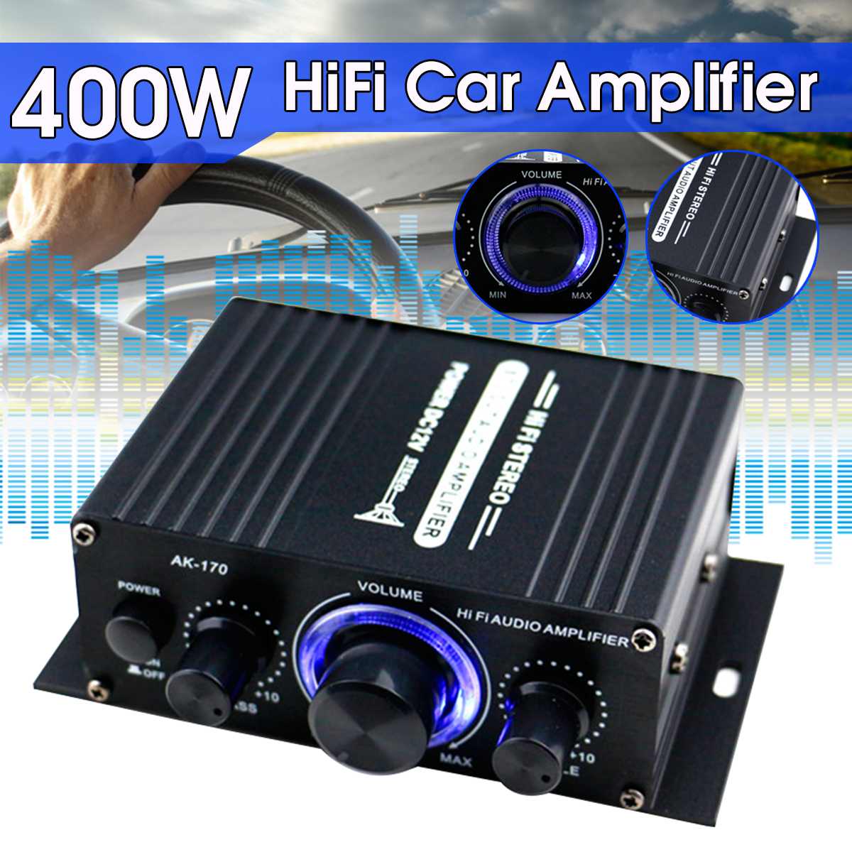 200W + 200W 12V 2CH Car Audio Amplifier HIFI Audio Power Amplifier Digital Stereo Amplifier FM Radio USB W/Remote Control