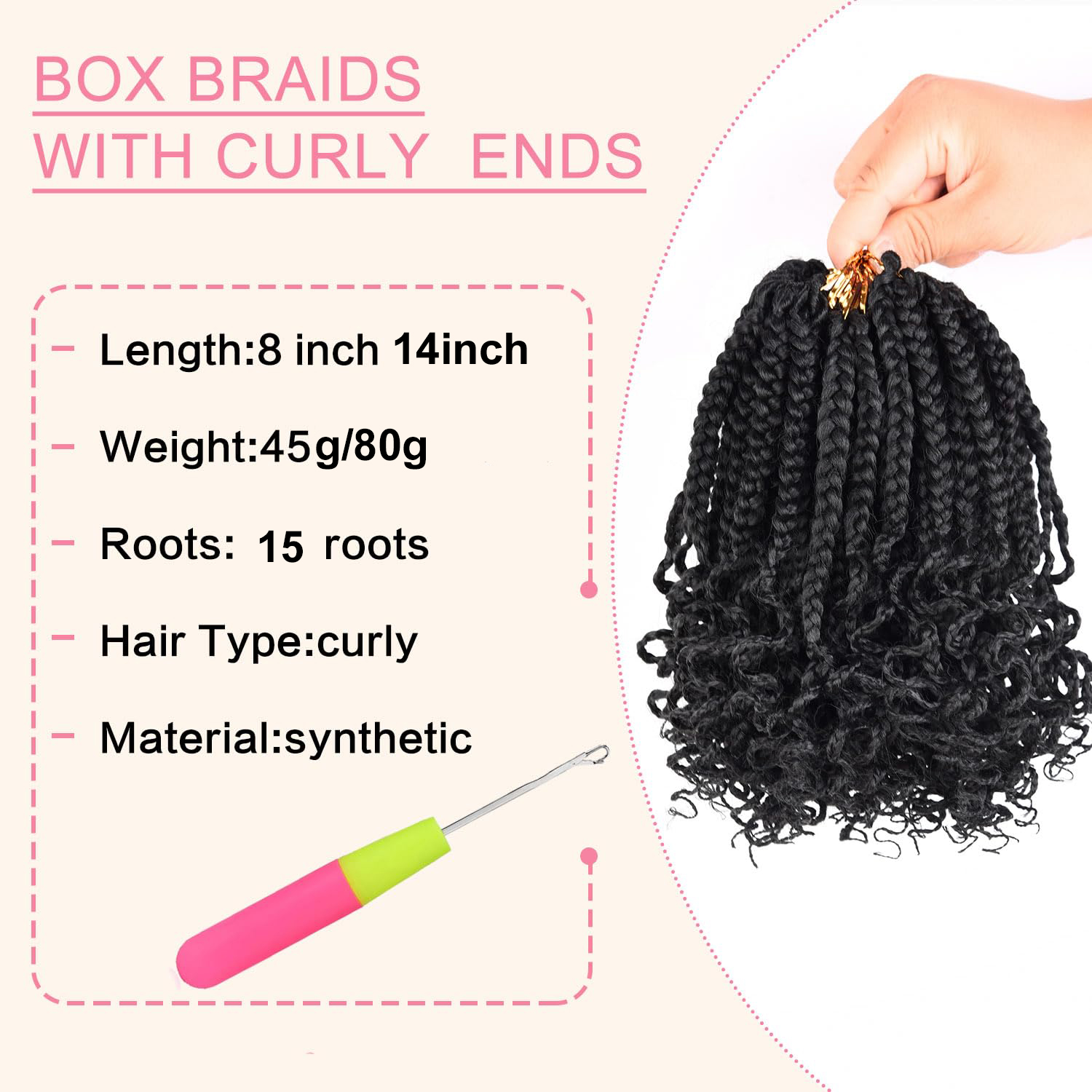 Trenzas de caja sintéticas, pelo de ganchillo para mujeres negras con extremos rizados, extensiones de cabello con trenzas de ganchillo suaves preenrolladas 3X