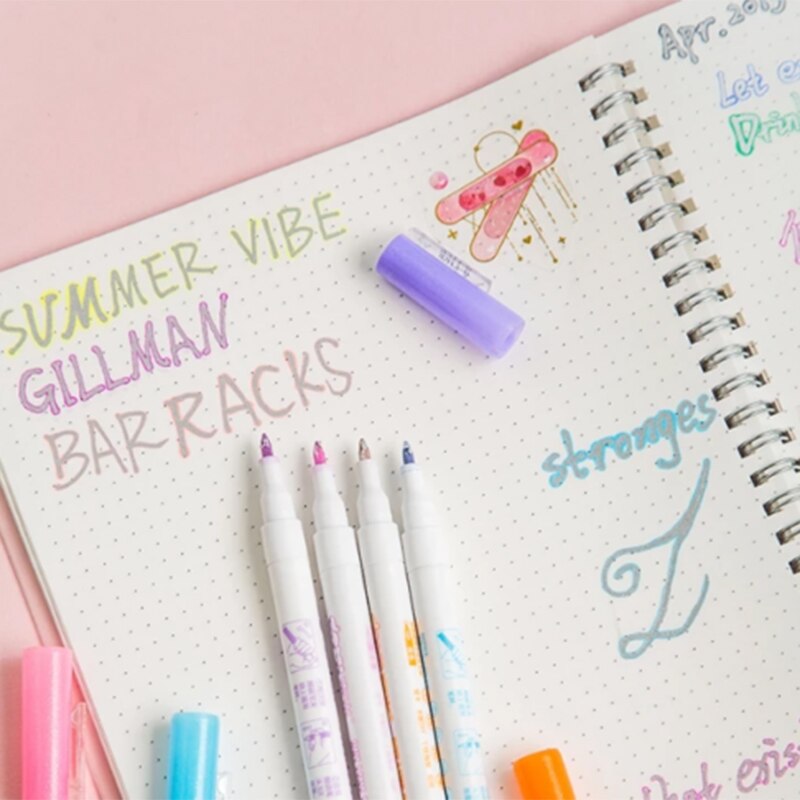 8Pcs/Set Double Liner Outline Drawing Pens Pen Writing Stationery DC120