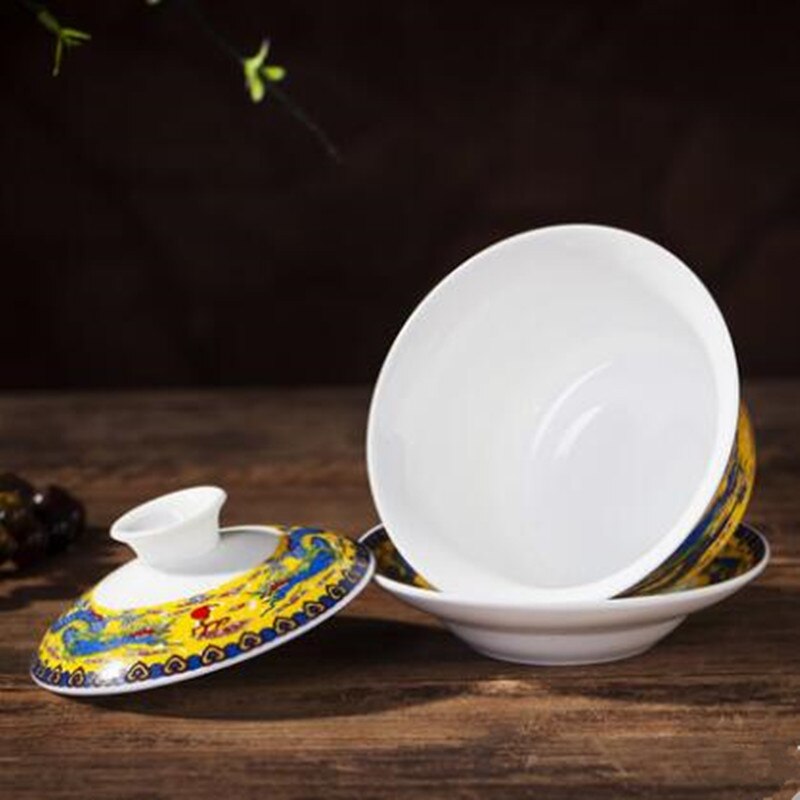 240ml céramique porcelaine Gaiwan de bonne augure longévité bol à thé avec couvercle soucoupe Kit pour de mariage bureau théière bouilloire