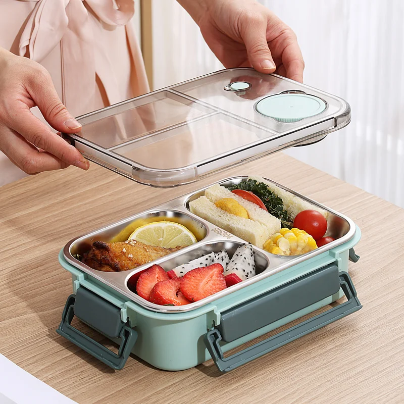 Lunchbox van 304 roestvrij staal met servies voor volwassenen Kinderen Lekvrije lunchcontainer Draagbare roosters Bento Box Voedselcontainers