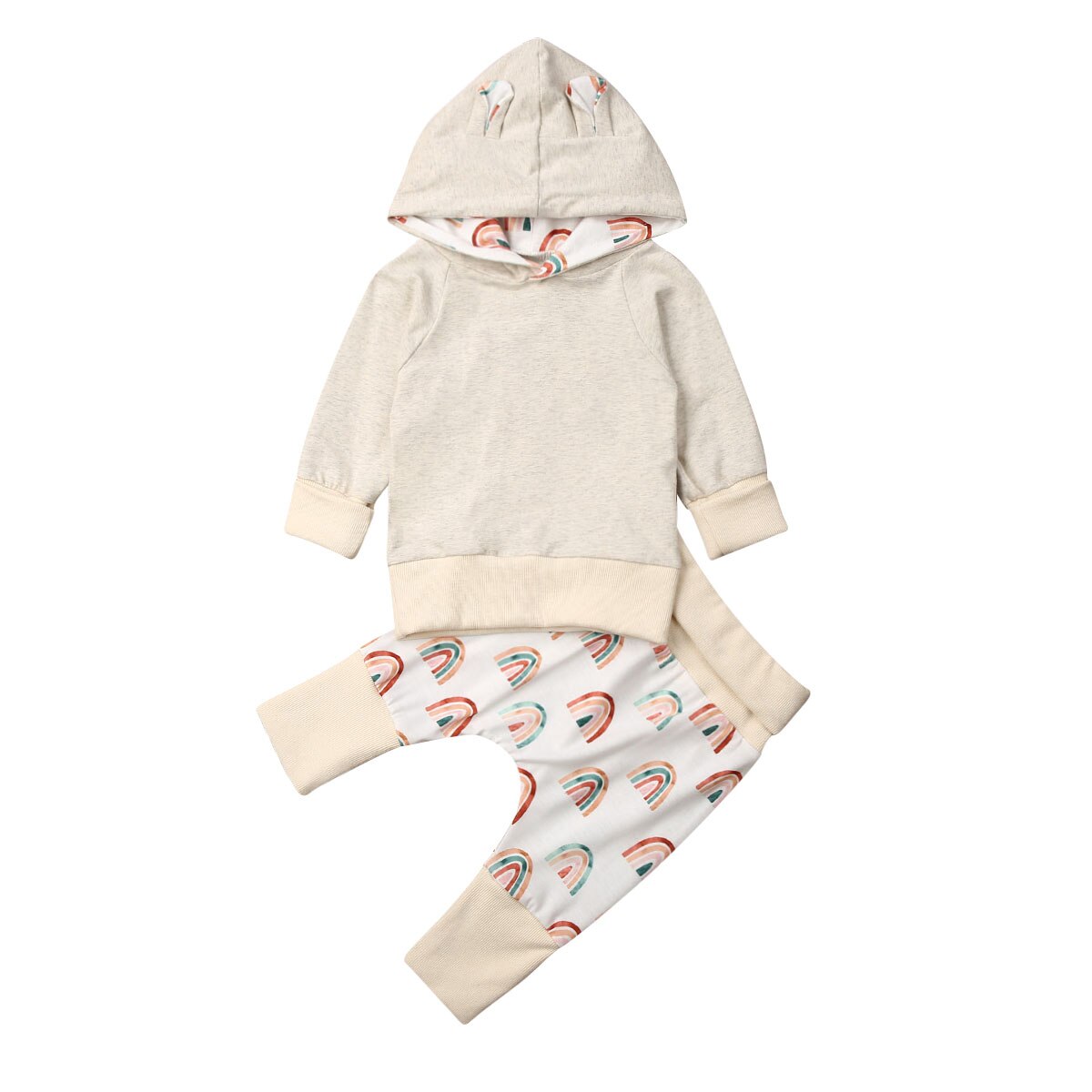 Bebiskläder vardagligt spädbarn bebis pojke flicka höstkläder huvtröjor regnbågstryck långbyxor outfit set