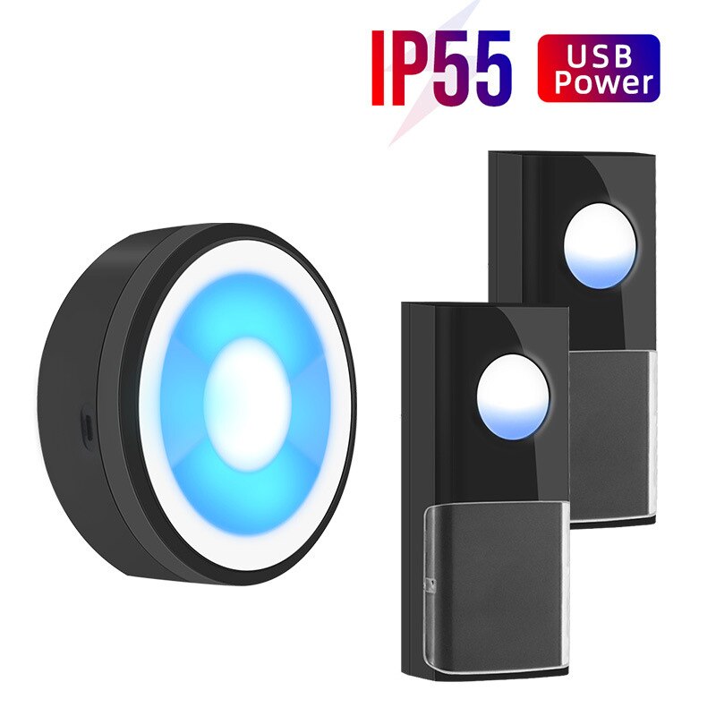 USB Powered IP55 Waterproof Wireless Smart Doorbell Door Bell Ring Chime Call 433MHZ LED Night Light Home Plug-Free: 03