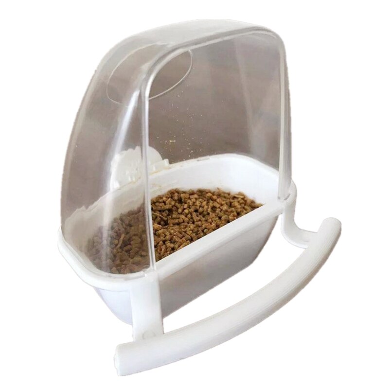 Parakeet Feeder Bird Feeder with Perch Food Dispenser Plastic Container for Cage No Mess Splash Proof Easy to Refill: White