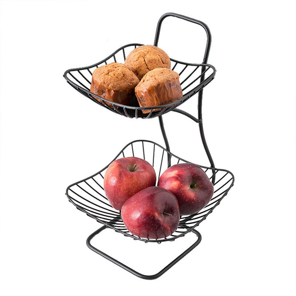 2 Tier Fruit Basket Holder Stand Kitchen Storage Stainless Steel Living Room Kitchen Organizer Decor: Black