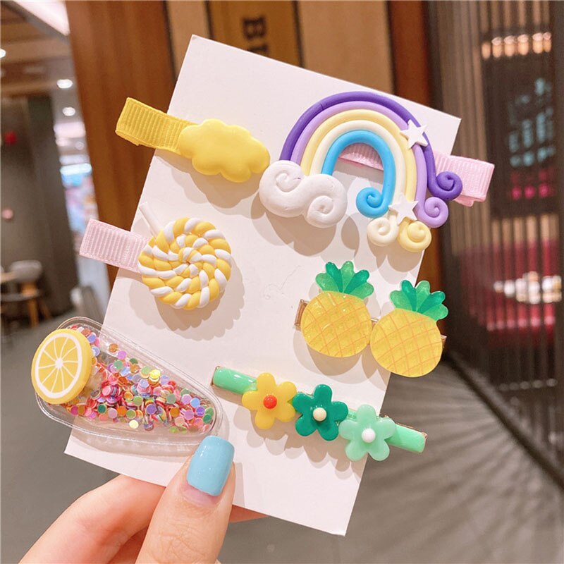 6Pcs/Set Kids Baby Hair Clip Colorful Bows Children Baby Girl Hair Clips Hairpin Haarspeldjes Barrettes Baby Hair Accessories: Pineapple 6pcs