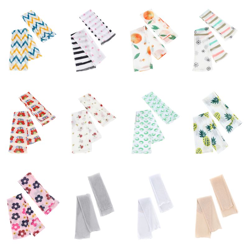 Dames ijs zijde mesh vingerloze lange mouwen armwarmers cover geometrische strepen bloemen maan bedrukt uv-bescherming rijden half fi