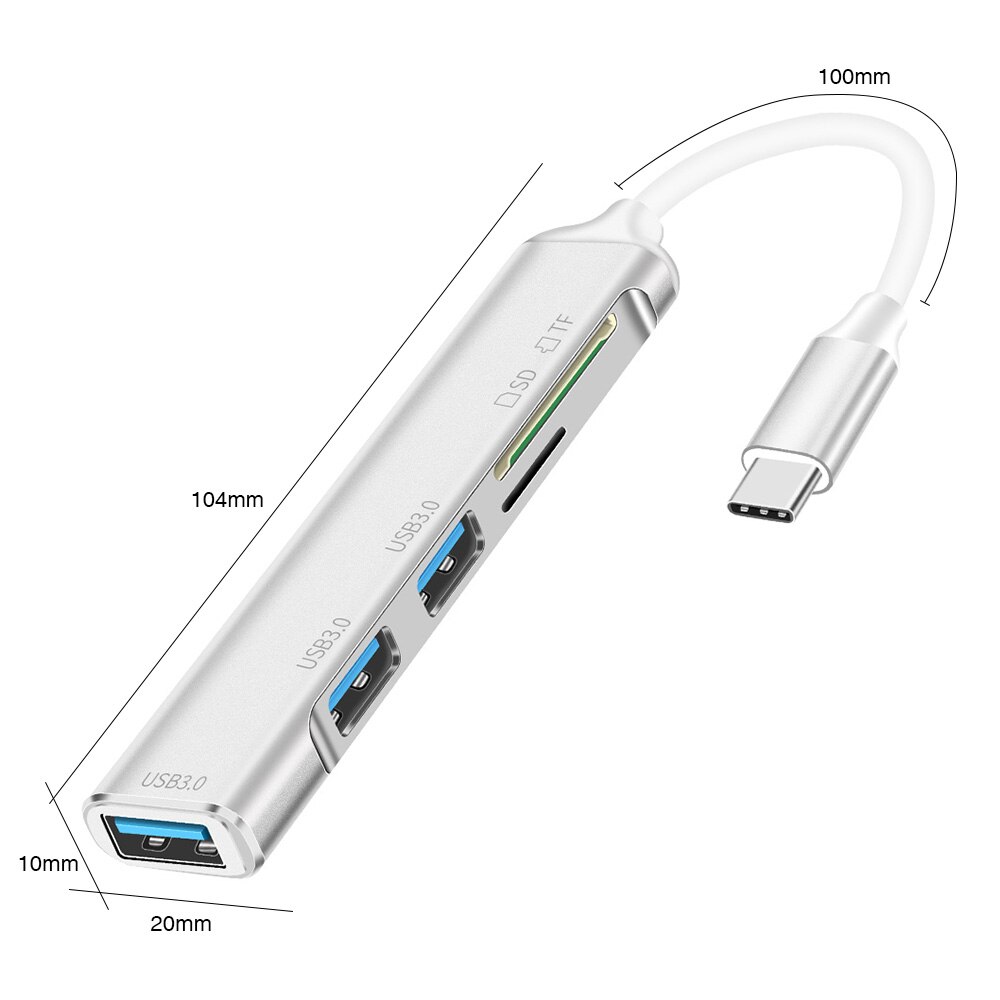 5 In 1 Type C Hub Mini Usb 3.0 Quick Charger Adapter Splitter Met Sd/Tf Slot Draagbare Power supply Hub Voor Laptop Muis: WHITE