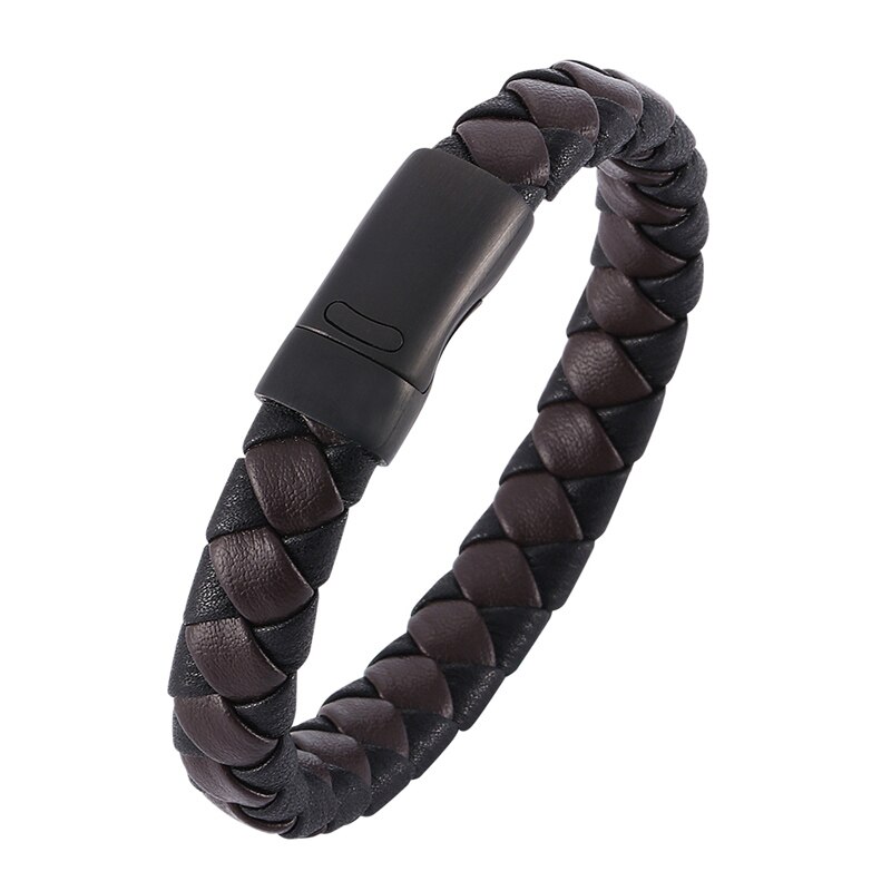 Schwarz Edelstahl Magnetische Verschluss Männer Armbinde Geflochtene Leder Armbinde für Männer Schmuck Jahrgang Mann Zubehör SP0023: innere Umfang175mm