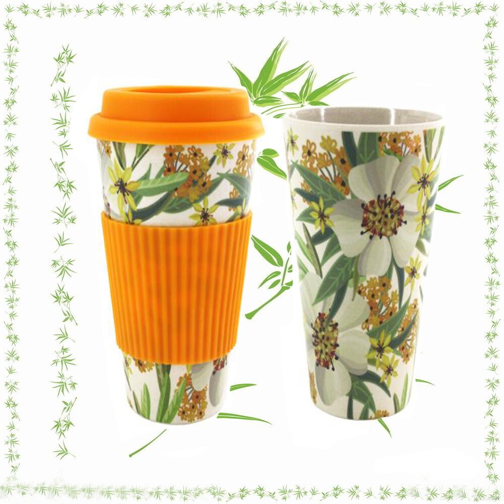 Tazas de 400ml reutilizables de fibra de bambú tazas de café aislamiento viaje taza para beber: Naranja