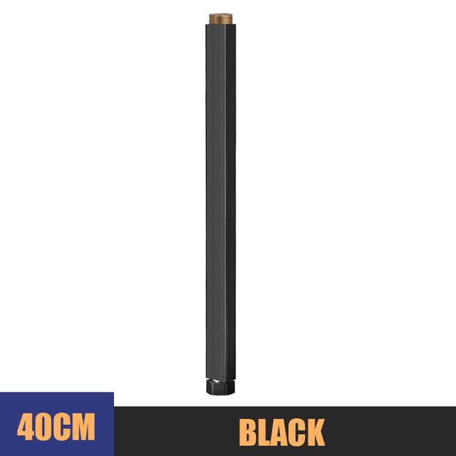 40CM Shower Extension Rod Bathroom Extra Extend Long Square Tube Bar Shower Faucet Set Black White Chrome Gold Bath System Pipe: Black
