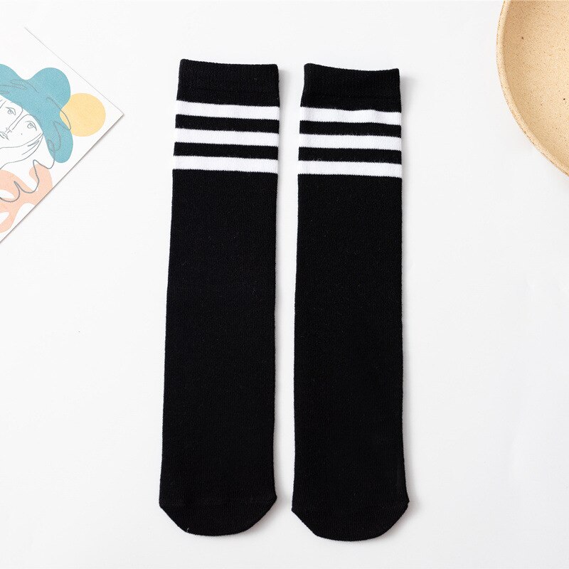 2-10 anni calzini per bambini calzini per bambini spogliati vestiti per la scuola bambini ragazzi bambini calzini per ragazze ginocchio alto lungo morbido cotone: Black Stripe Socks